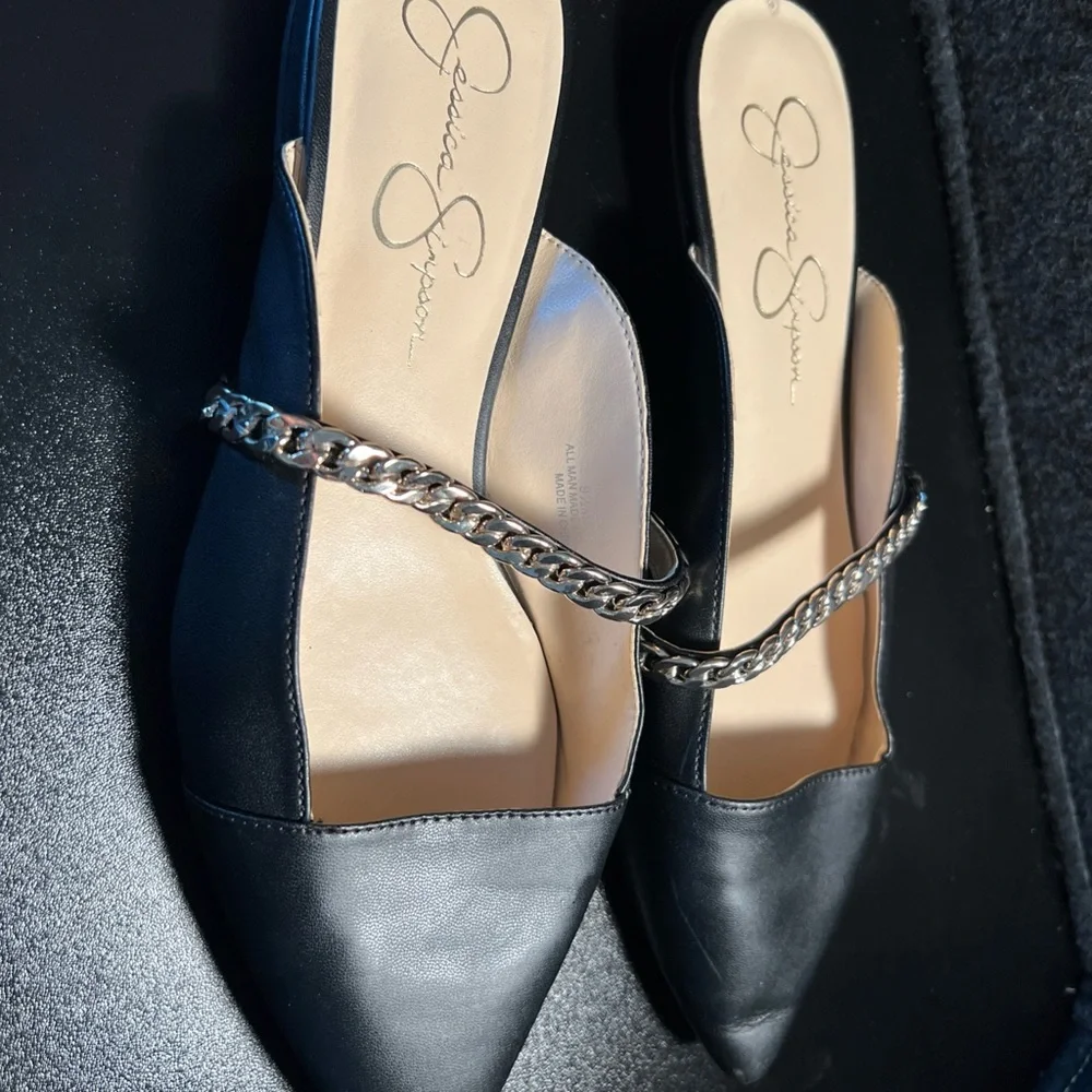 Jessica Simpson Loussie Mule Black Jewel Chain Link Vamp‎ Size 9.5